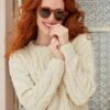 Cream Long Sleeve Round Neck Bobble Stitch Jumper