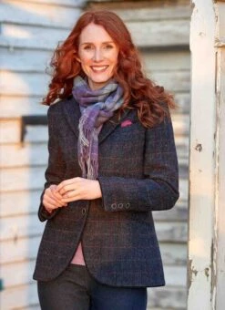 Blue HARRIS TWEED Skye Hacking Jacket Long -Outlet The Wardrobe Edit Store 16731pvs e6044841f4be9c1