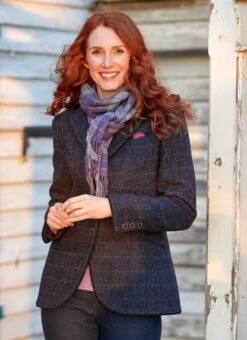 Blue HARRIS TWEED Skye Hacking Jacket Long