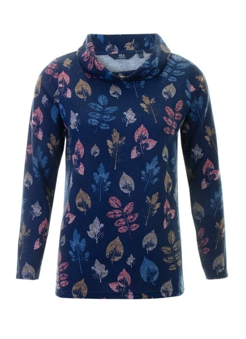 Navy Leaf Print Top 2 Navy Leaf Print Top - Image 2