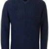 Navy V Neck Fisherman Rib Jumper