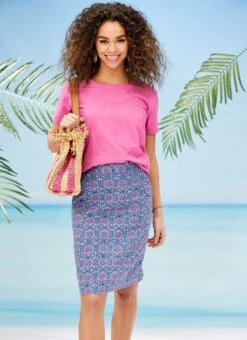 Blue Tile Print Skirt