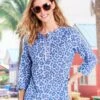 Blue Cotton Dobby Floral Print Blouse