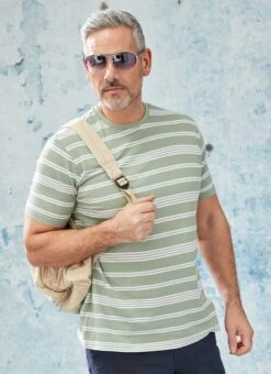 Green Crew Neck Stripe T Shirt