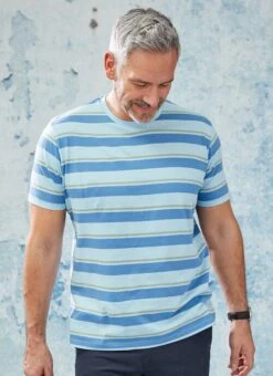 Blue Crew Neck Stripe T Shirt