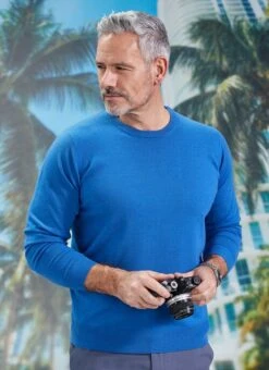 Blue Crew Neck Fine Knit Jumper