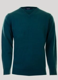 Green V Neck Fine Knit Jumper