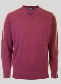 Berry V Neck Fine Knit Jumper