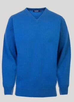 Blue V Neck Fine Knit Jumper