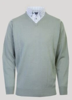 Green Mock Shirt V Neck Jumper