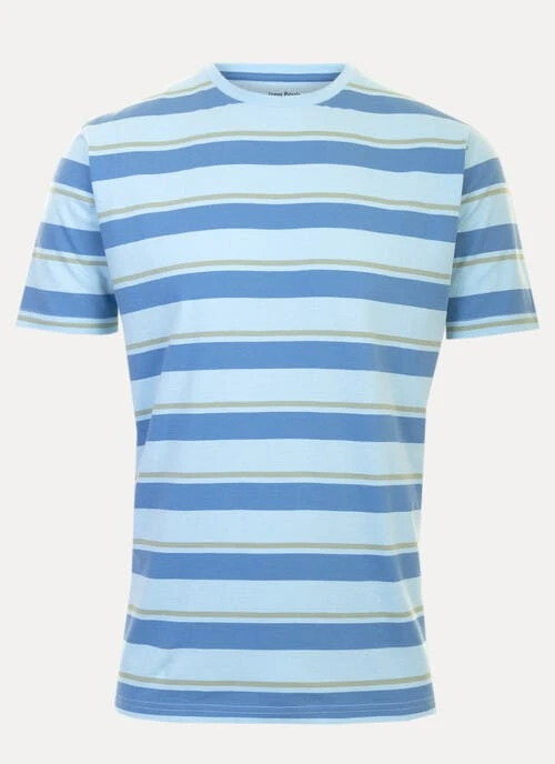 Blue Crew Neck Stripe T Shirt 2 Blue Crew Neck Stripe T Shirt - Image 2