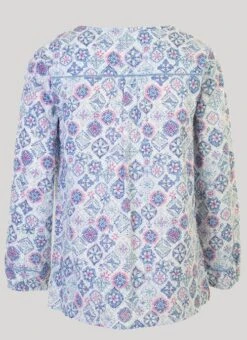 Blue Printed Cotton Dobby Blouse -Outlet The Wardrobe Edit Store 31745pvs 6f6cde51321e5d7
