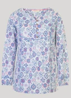 Blue Printed Cotton Dobby Blouse -Outlet The Wardrobe Edit Store 31746pvs 7c36b98f5d9166c