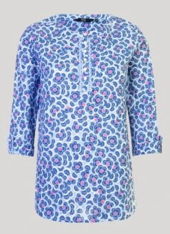 Blue Cotton Dobby Floral Print Blouse -Outlet The Wardrobe Edit Store 31850pvs f9e813825bdc4b9
