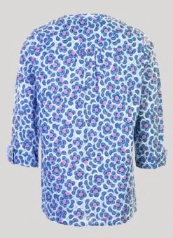 Blue Cotton Dobby Floral Print Blouse -Outlet The Wardrobe Edit Store 31851pvs b2b24c1fcad644a