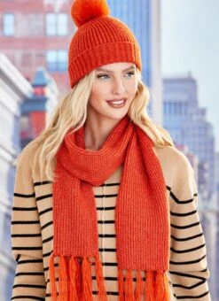 Rust Knitted Tassel Scarf