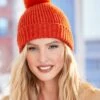 Rust Knitted Faux Fur Pom Hat