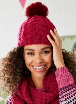 Raspberry Cable Knitted Hat