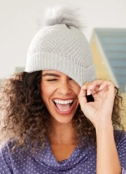 Grey Sequin Pom Pom Hat