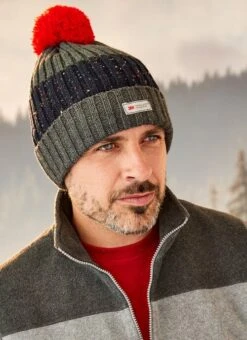 Grey Pom Pom Ribbed Knit Hat