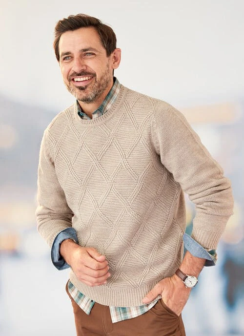 Crew Neck Diamond Knit Jumper 1 Crew Neck Diamond Knit Jumper