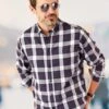 Navy Herringbone Check Shirt