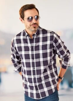 Navy Herringbone Check Shirt