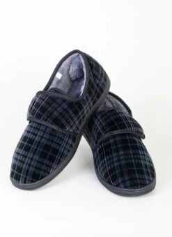 Navy Check Touch Fasten Slipper
