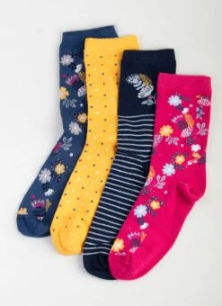 Pink Floral 4 Pack Gift Box Socks