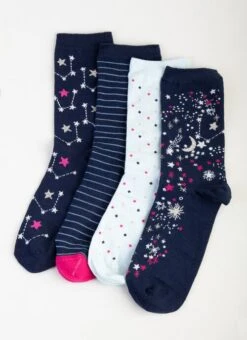 Navy Star 4 Pack Gift Box Socks