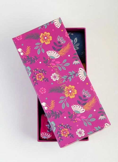 Pink Floral 4 Pack Gift Box Socks 2 Pink Floral 4 Pack Gift Box Socks - Image 2