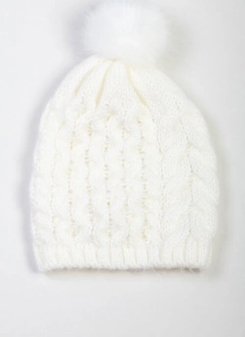 Ivory Cable Knitted Hat 2 Ivory Cable Knitted Hat - Image 2