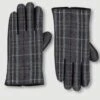 Grey Woven Check Gloves