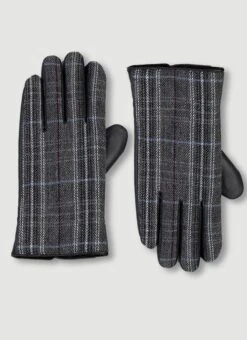 Grey Woven Check Gloves