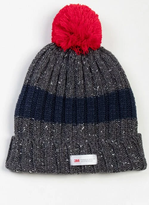 Grey Pom Pom Ribbed Knit Hat 2 Grey Pom Pom Ribbed Knit Hat - Image 2