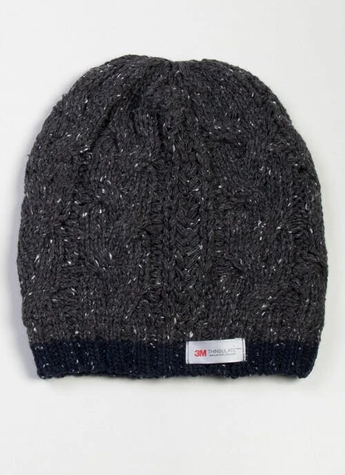 Grey Cable Knit Beanie Hat 2 Grey Cable Knit Beanie Hat - Image 2