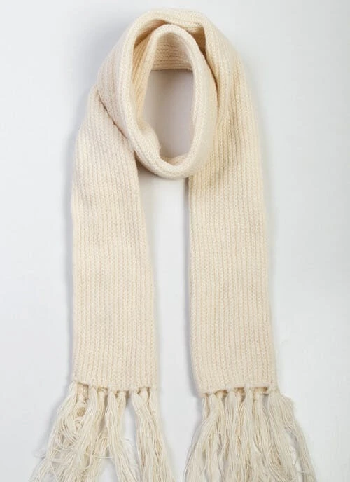 Ivory Knitted Tassel Scarf 1 Ivory Knitted Tassel Scarf