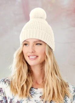 Ivory Knitted Faux Fur Pom Hat