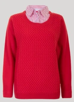 Red Mock Shirt Jumper