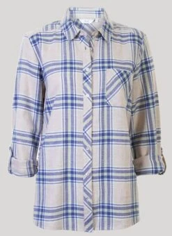 Beige Cotton Check Blouse