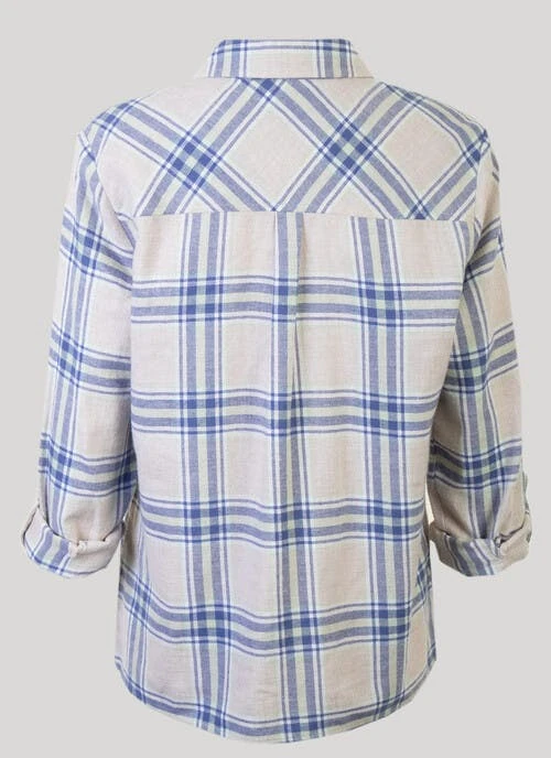 Beige Cotton Check Blouse 2 Beige Cotton Check Blouse - Image 2