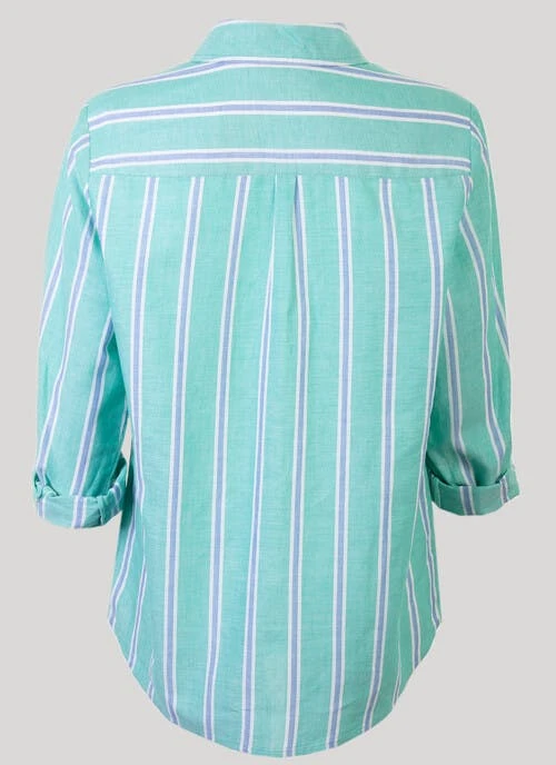 Green Striped Cotton Blouse 3 Green Striped Cotton Blouse - Image 3