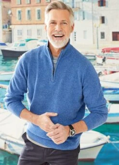 Blue Half Zip Lambswool Jumper