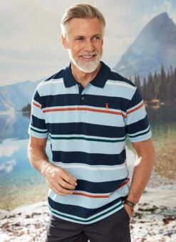 Blue Engineered Stripe Polo Shirt