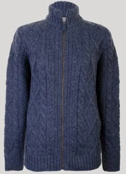 Grey Wool Cable Zip Cardigan