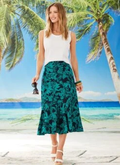 Navy Abstract Printed Skirt