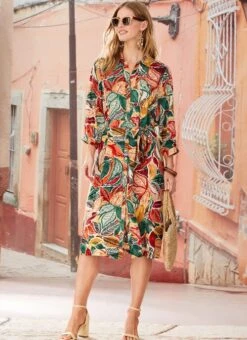 Leaf Print Shirt Dress