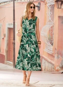 Green Leaf Print Dress