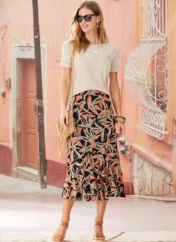 Black Abstract Printed Skirt