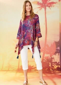Purple Palm Print Kaftan Top